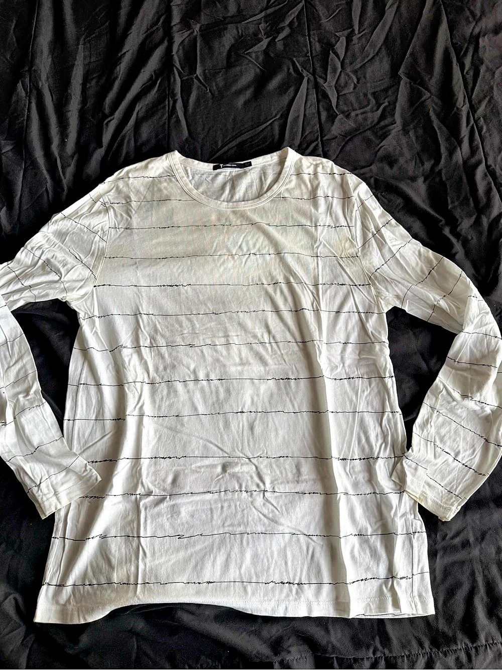 Alexander Wang Long Sleeve Striped Cotton Tee White & Black Size Small